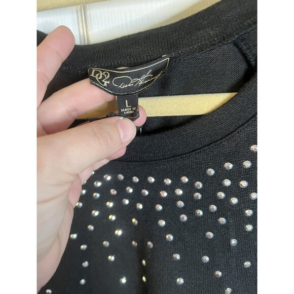 DG2 Diane Gilman Black With Rhinestone Accent Long Sleeve Top Size Large NWT - Picture 2 of 11